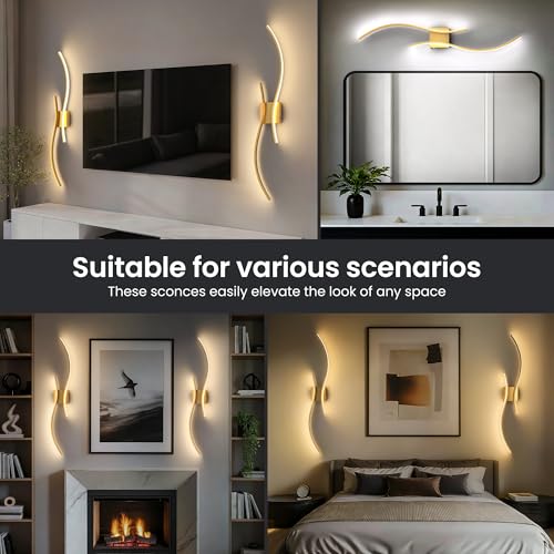 10000mAh Battery Operated Wall Sconces Set of 2, Gold, 31.5 Inch - color: Gold, size: 31.5in