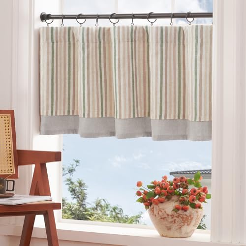 jinchan Stripe Linen Kitchen Valance Curtain, 50x18, 1 Panel, Multi Green - color: Boxter Striped | Multi Green on Linen, size: 50"W x 18"L (Pack of 1)