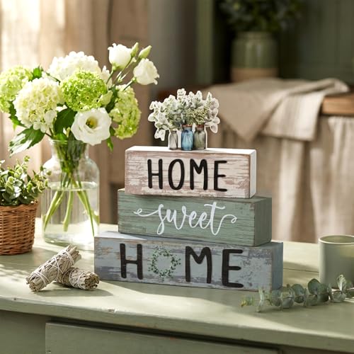 Cinnvoice 4 Pcs Eucalyptus Mason Jar Wooden Block Decor Tiered Tray Signs - style: Eucalyptus Mason Jar