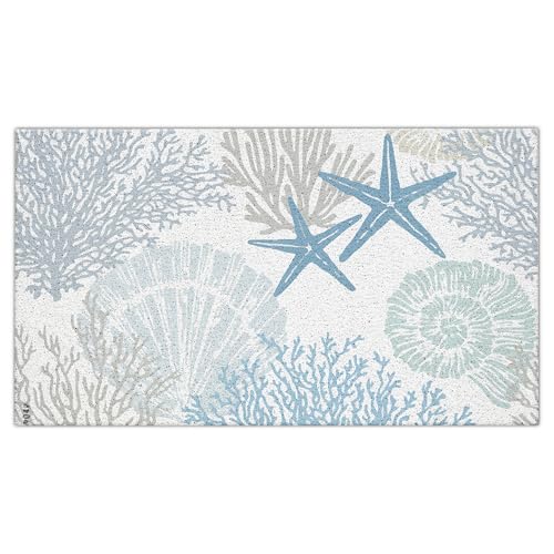 Jvpke Beach Door Mat, Coastal Ocean Coral Starfish Seashell Door Mat Indoor Outdoor Entrance Porch, Ocean Coral Bath Mats, Beachy Welcome Mats for Front Door, 17x30 Inches - color: Ocean
