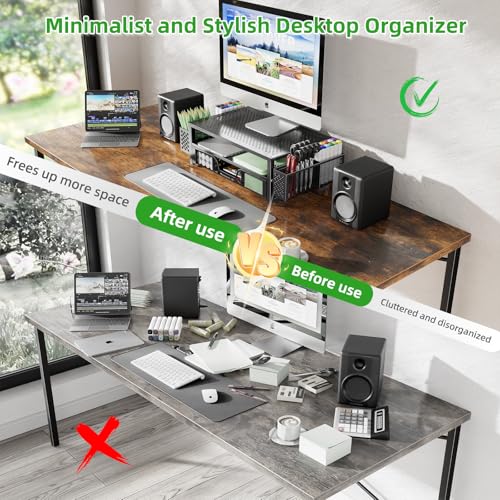 Simple Trending Monitor Stand with Drawer, 2-Tier Laptop Stand, Black - color: Black, Golden Yellow