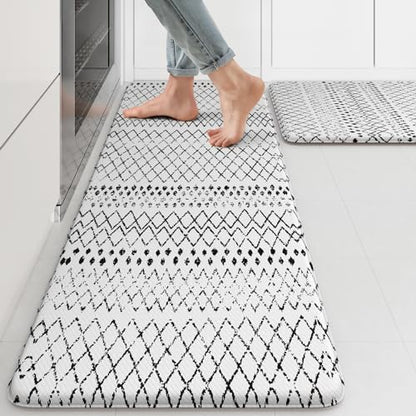 KIMODE Kitchen Mats 2 PCS, Cushioned Anti Fatigue Kitchen Rugs and Mats - color: Black and White Diamond, size: 17.3" x 47 "+ 17.3" x 29 "--0.47 inches