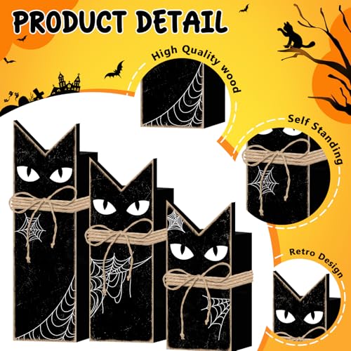 Britimes Halloween Black Cat Tray Decor, 3 Pack, Wooden - style: Black Cat