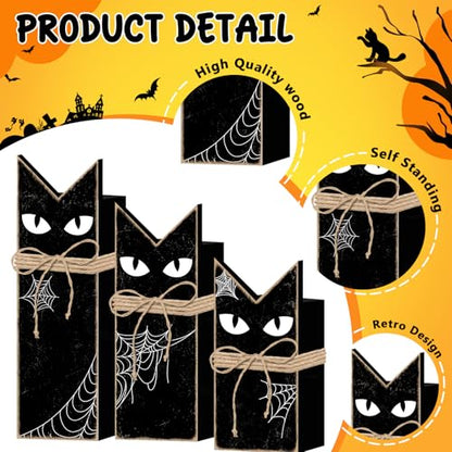 Britimes Halloween Black Cat Tray Decor, 3 Pack, Wooden - style: Black Cat