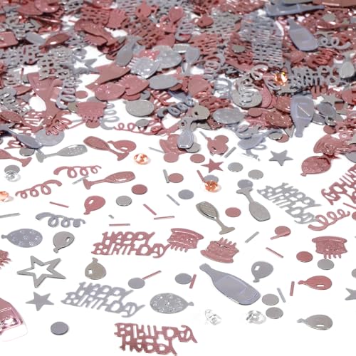 Rose Gold and Silver Happy Birthday Confetti, 3000 Pcs Birthday Cake Table Metallic Foil Confetti Party Table Decor for Party, Baby Shower, DIY Arts and Crafting - color: Rose Gold Silver