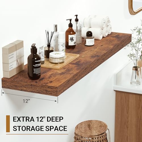 Vivelove Deep Floating Shelves, 48 X 12 Inch, Rustic Brown, 2 - color: Rustic Brown, size: 48”wx12”dx1.5”h