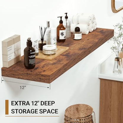 Vivelove 55x12 Floating Shelves 12 Inches Deep, Rustic Brown, Set of 2 - color: Rustic Brown, size: 55”wx12”dx1.5”h