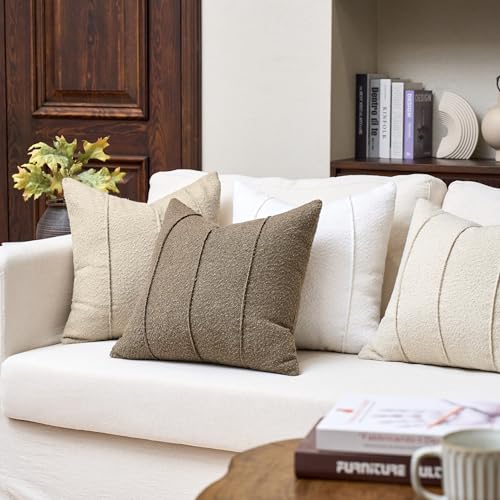 Textured Boucle Throw Pillow Covers 20x20 Inch Set of 2 Light Brown - color: Light Brown, size: 20" x 20" (Pack of 2)