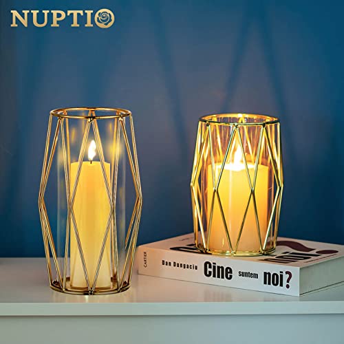 NUPTIO Gold Geometric Hurricane Glass Candle Holders, Set of 2 - color: Gold, size: XS+S