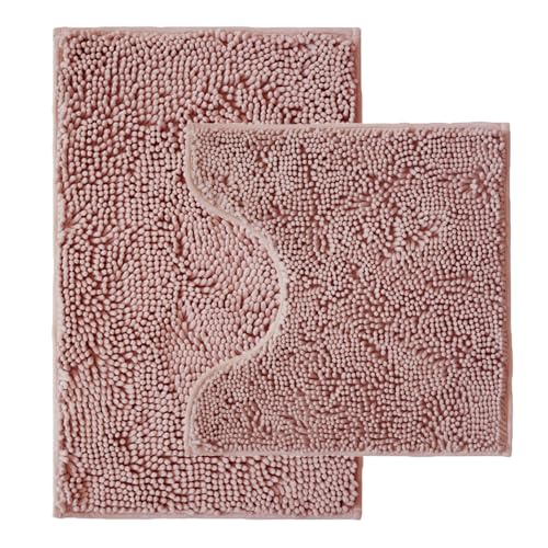 Bathroom Rugs Sets 2 Piece,Super Absorbent Chenille Bath Mats and U-Shaped Toilet Rug,Strong PVC Non Slip Backing,Microfiber Washable Dry Quickly Bath Mats for Bathroom(20"x32"+20"x20"U, Dusty Rose) - color: Dusty Rose