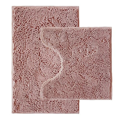 Bathroom Rugs Sets 2 Piece,Super Absorbent Chenille Bath Mats and U-Shaped Toilet Rug,Strong PVC Non Slip Backing,Microfiber Washable Dry Quickly Bath Mats for Bathroom(20"x32"+20"x20"U, Dusty Rose) - color: Dusty Rose