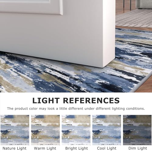 Abstract 2x5 Rug Washable Hallway Runner Non Slip Kitchen Runner | Navy Blue Multi;Thin Printed Faux Wool Entryway Runner;5ft Carpet Runners;Non Skid Runners for Bedroom,Laundry Room - color: Navy / Blue / Taupe, size: 2' x 5' (Runner)