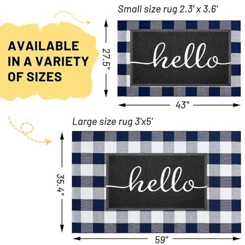 KILOCOCO Buffalo Plaid Checkered Rug 3x5 ft Blue and White Front Door Rug - color: Blue and White, size: 3' x 5' (Rectangular)