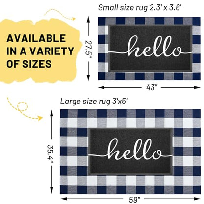 KILOCOCO Buffalo Plaid Checkered Rug 3x5 ft Blue and White Front Door Rug - color: Blue and White, size: 3' x 5' (Rectangular)