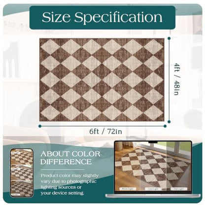 4x6 Covered Outdoor Patio Rug - Brown Beige Checkered Entry Rug - color: Diamond - Brown Beige, size: 4' x 6' (Rectangular)
