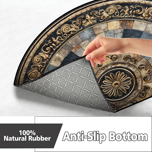 Half Round Door Mat 24"x36", Non-Slip Indoor Entryway Rug, Washable - color: Multicolor-1
