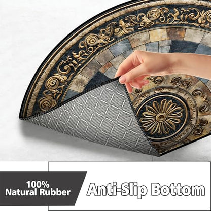 Half Round Door Mat 24"x36", Non-Slip Indoor Entryway Rug, Washable - color: Multicolor-1