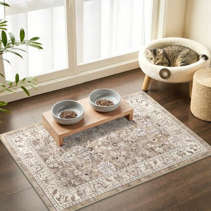LOKHOM 2x3 Washable Area Rugs, Boho Floral Non-Slip Carpet Rug, Beige - color: Beige Brown, size: 2' x 3' (Rectangular)