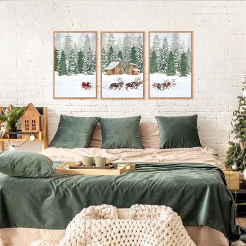 CHDITB 3 Pcs Santa Reindeer Sleigh Framed Canvas Wall Art 16x24 Inch - color: Santa Claus Reindeer Sleigh, size: 16"L x 24"W