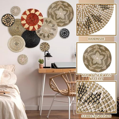 Tatuo 11 Pcs Boho Wall Basket Decor Woven Wall Hanging Art, Dark - style: Dark