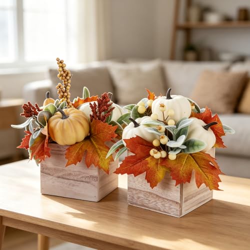 winemana Fall Decorations Artificial Pumpkin Gourd Berries Leaves, 2 Pack - size: style 1