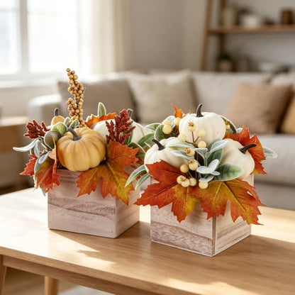 winemana Fall Decorations Artificial Pumpkin Gourd Berries Leaves, 2 Pack - size: style 1