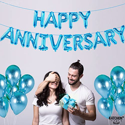 KatchOn Foil with Happy Anniversary Banner and Backdrop 16 Inch - style: Blue