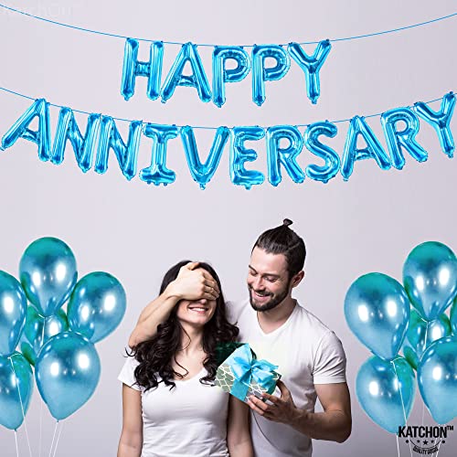 KatchOn Foil with Happy Anniversary Banner and Backdrop 16 Inch - style: Blue