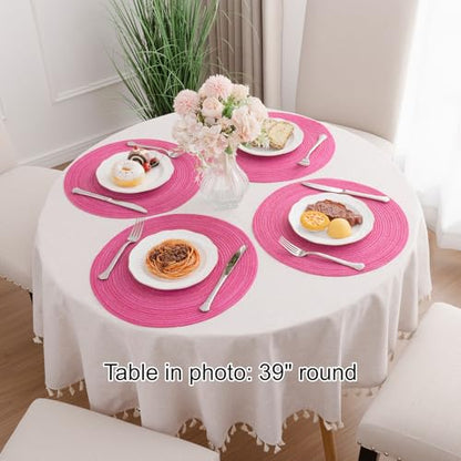 SHACOS Hot Pink Round Braided Placemats Set of 4 Washable Fabric Place Mat - color: Hot Pink, size: Set of 4