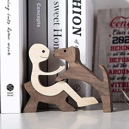 Unique Gift Hand Carved Wooden Man and Dog Statue, Wood Human Dog Figurine Sculpture Home Office Décor, Remember Friendship Between Dog and People (Relaxing Man and Dog) - color: Relaxing Man and Dog