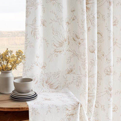 BILEEHOME Coffee Floral Linen Pinch Pleat Kitchen Curtains 36 Inch Length - color: Coffee, size: 40"W x 36"L (Pack of 2)