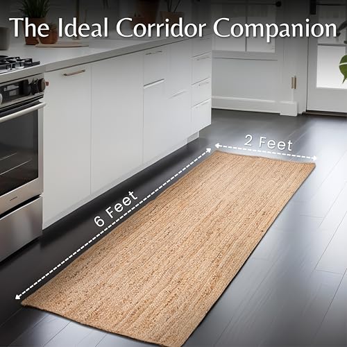 Hausattire Jute Braided Woven Kitchen Runner 2x6 Feet - Natural - color: Natural, size: 2'x6'