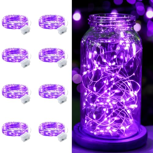 8 Pcs Purple Fairy Lights Waterproof 7Ft 20LED String Light - color: Purple, size: 8 PCS
