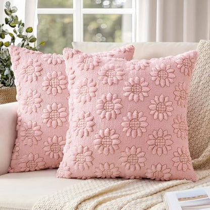 Spring Pillow Covers Sunflower 18x18 Set of 2 Pink - color: Pink, size: 18" x 18" (Pack of 2)