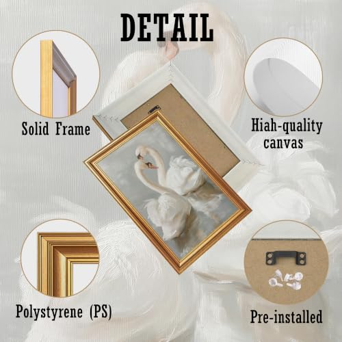 EJPFOGV Two Romantic White Swans Heart Framed Canvas Wall Art 8x10 inches - color: Swan, size: 10"L x 8"W