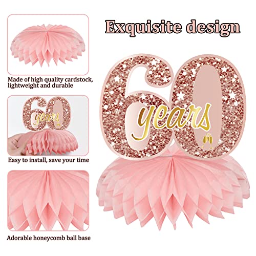 Turypaty Happy 60th Birthday Honeycomb Table Centerpieces Decorations Women - style: Pink Rose Gold 60th