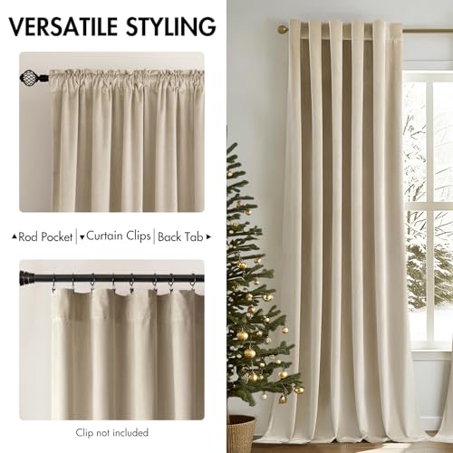 MIULEE Velvet Curtains 52x84 inches 2 Panels Beige Blackout Curtains - color: Beige, size: 52"W x 84"L (Pack of 2)