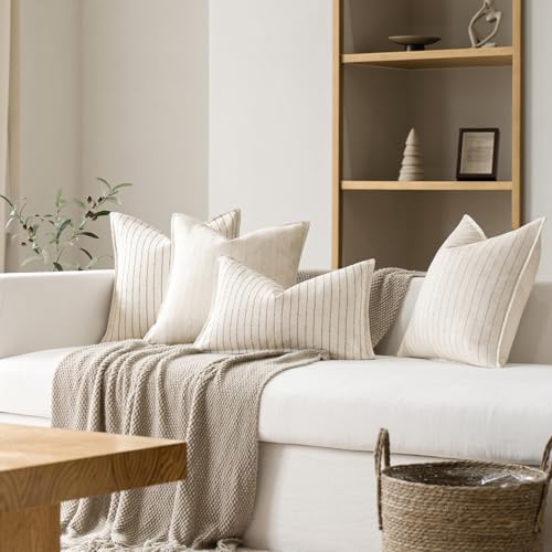 MOROCO Linen Striped Throw Pillow Covers 20x20 Set of 2, Beige - color: Beige, size: 20" x 20" (Pack of 2)
