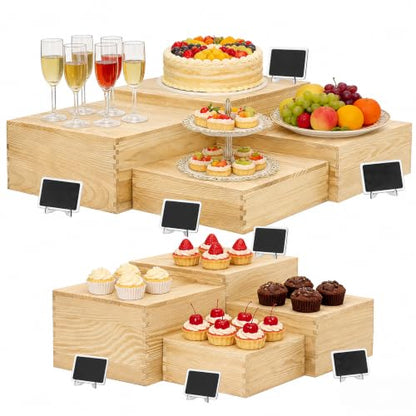 8 Pack Wooden Buffet Risers Cupcake Stand Buffet Display with Mini Signs - color: Beige, size: 8 Pcs