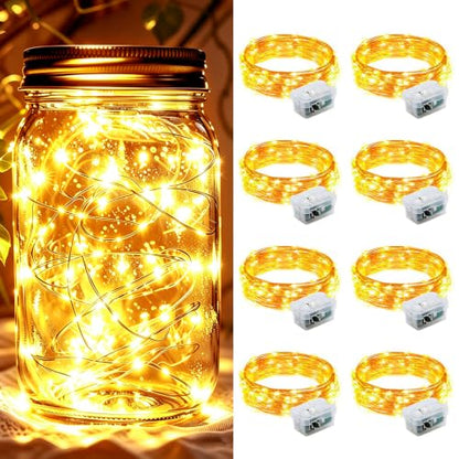 8 Pack Fairy Lights 7Ft 20 LED Twinkle String Lights 3 Modes Battery Operated Waterproof Firefly Starry for Mason Jar Wedding Birthday Party Table Centerpieces Bedroom Christmas,Warm White - color: Warm White, size: 8