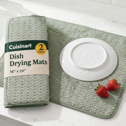 Cuisinart Dish Drying Mat for Kitchen Counter, 2-Pack XL 18"x24" - color: Geostripe Sage