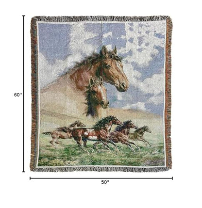 Western Galloping Horse Chenille Tapestry Throw Blanket 50" x 60" - color: Horse