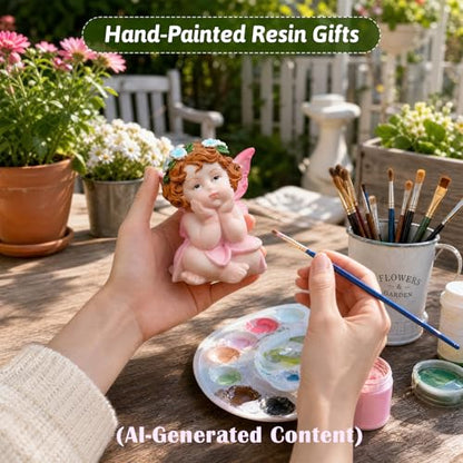 XJar Garden Fairy Figurine, Hand Painted Resin Yard Decor Statue - color: Flower Fairy - Pink