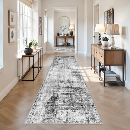 Long Carpet Runners for Hallway 3x12: Washable Abstract Runner Rug Black - color: Black, size: 3' x 12' (Runner)