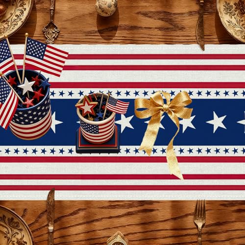 72x13 Inch 250th 4th of July Patriotic USA Stars Table Runner with 6Pcs Place Mats for Independence Day - color: 250th Anniversary