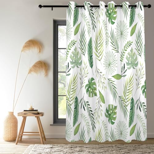 Watercolor Green Tropical Leaf Window Curtains Set 2 Panels 45" L x 29" W - color: Green & White, size: 29"W x 45"L (Pack of 2)