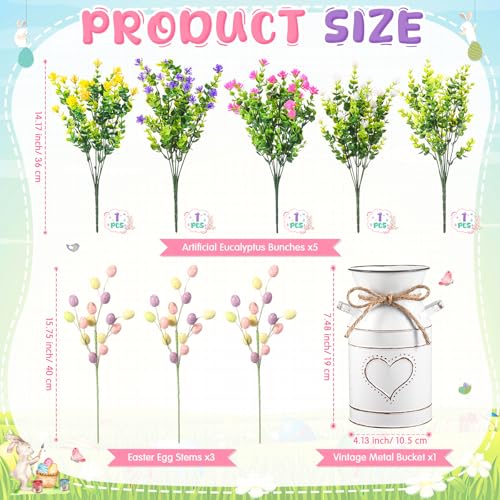 Riceshoot Easter Table Centerpieces Include 3 Easter Egg Floral Picks 5 Eucalyptus Stems Plants with Vase Artificial Easter Egg Flower Arrangement for Easter Spring Party Office Home Decoration