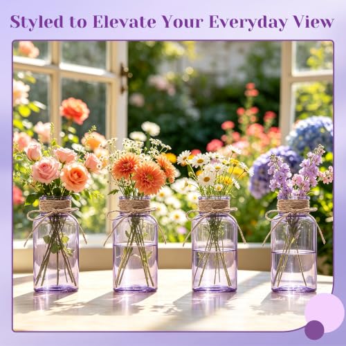 Mason Jar Glass Vases 6 Pack, Purple Flower Vase for Centerpieces - color: Purple
