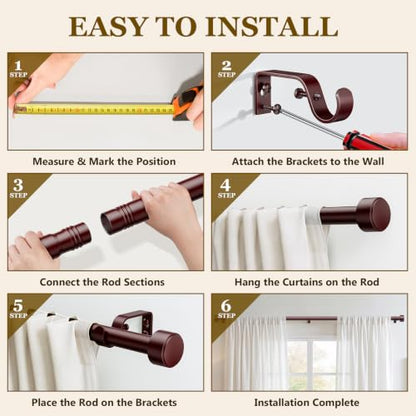 2 Pack Curtain Rods for Windows 32-60 Inch, 1 Inch Adjustable Brown Curtain Rod Set with Brackets, Easy Install - color: Brown, size: 32"-60"/2 Pack