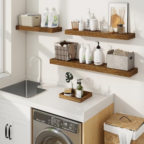 Floating Shelves for Wall, Wall Mounted Wood Shelves, Brown, Set of 2, 48in - color: Rustic Brown, size: 48"W x 6.5"D , 2 Pack